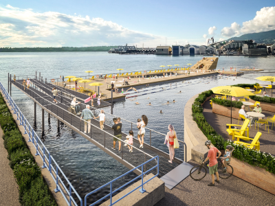 Rendering of walkway to access swimming deck
